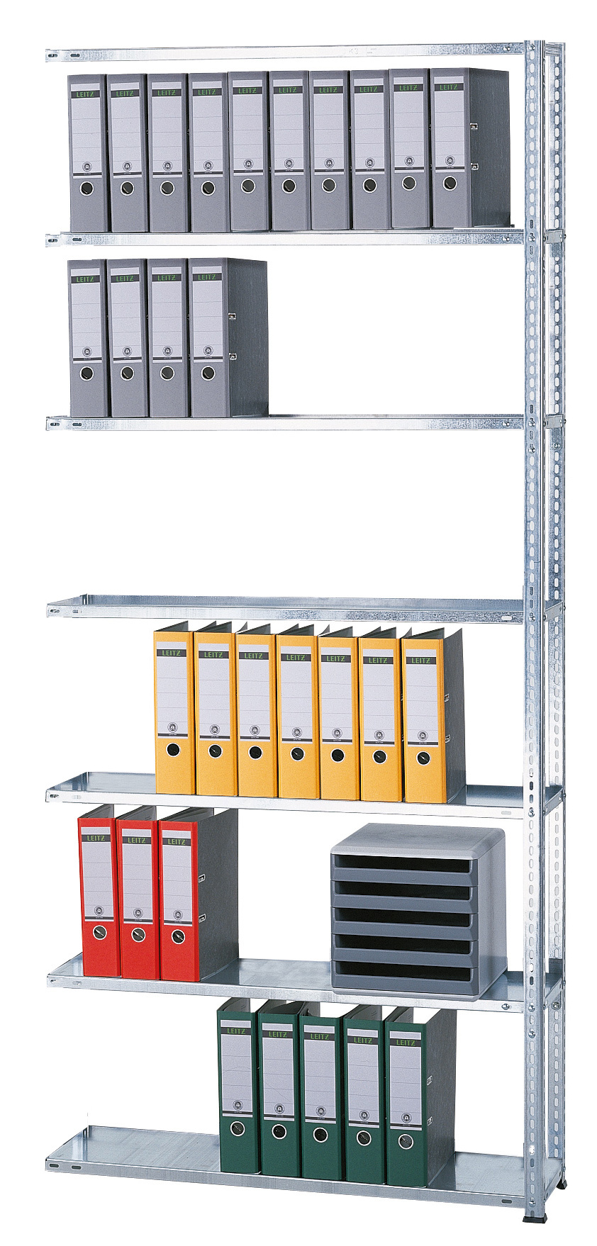 Anbauregal, Büro-Fachbodenregal Schraubsystem MULTIplus85, 2300 x 750 x 300 mm (HxBxT), 6 Fachböden, verzinkt, ohne Anschlagleiste
