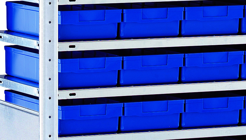 AR, Kleinteileregal-Set 3 MULTIplus150, 2000 x 1000 x 300 mm, verzinkt, 16 Fachböden, 75 Regalkästen 83x186x300 mm blau